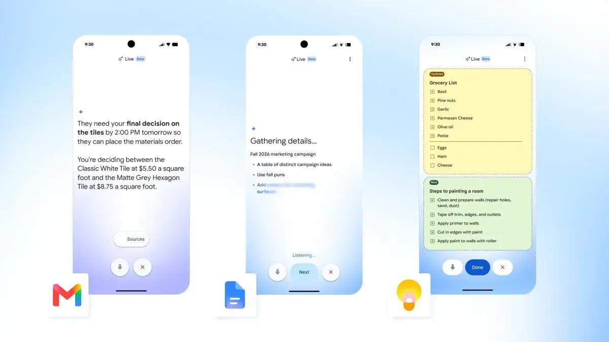 Google AI Launches Gmail Live, Docs Live and Keep Live for Hands-Free Productivity