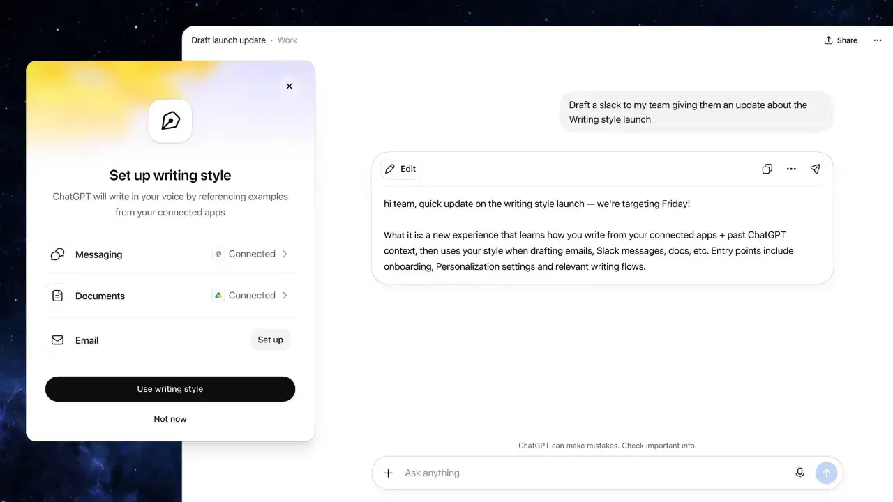 ChatGPT Work Now Learns Your Personal Writing Style to Sound More Like You
