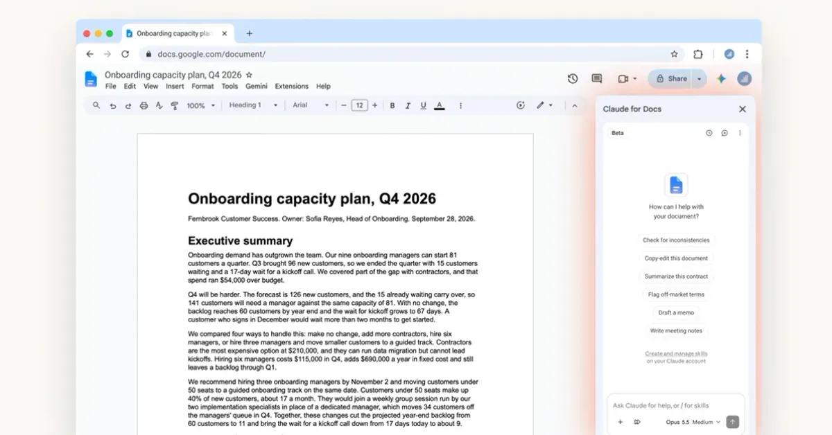 Claude Launches Direct Integration With Google Docs, Sheets, and Slides